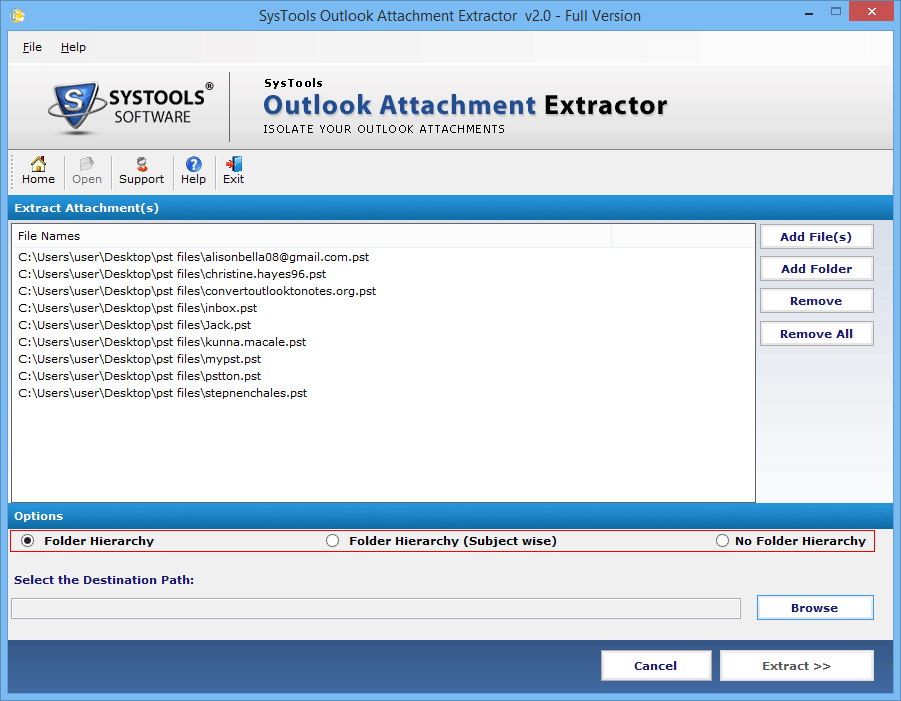 Attachment folder hierarchy filters