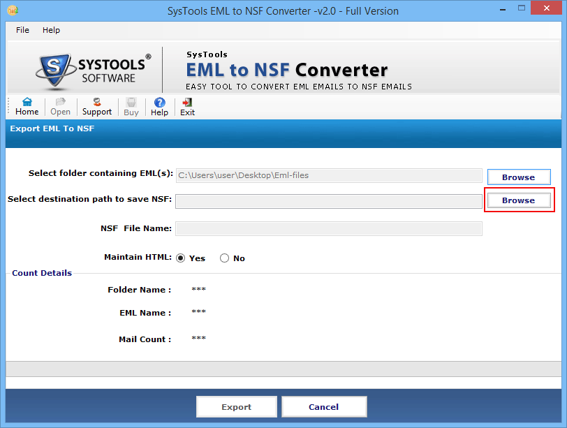 Browse location to save NSF Files