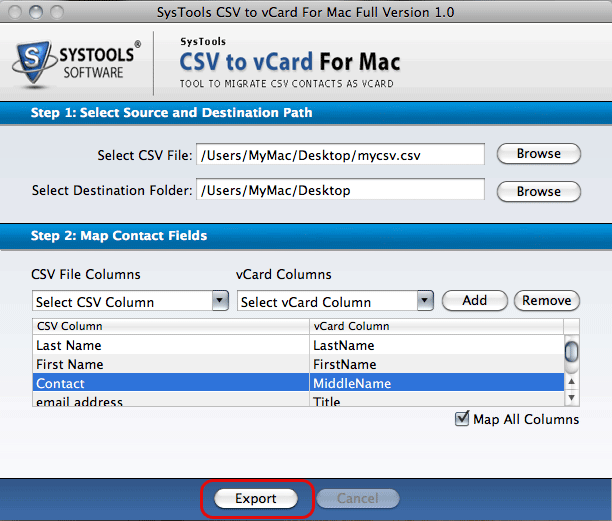 export CSV Contacts to export