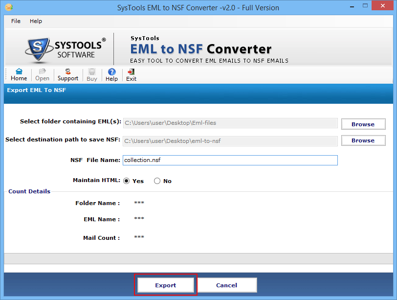 Export EML to NSF