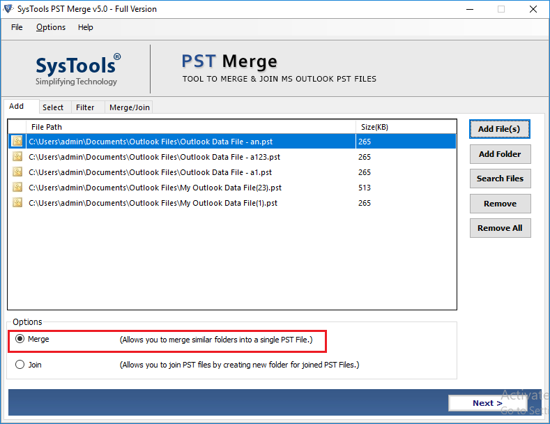 merge or join pst files