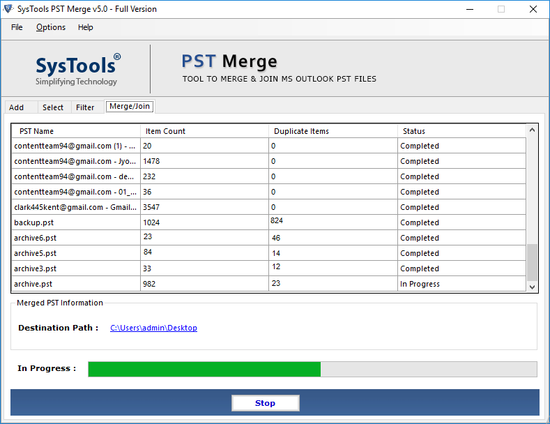 successfully merged pst file